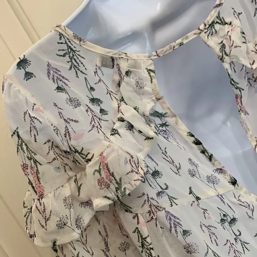 Spirit Of Grace Small SHEER Floral Scoop Neck 3/4 Flutter Sleeves Fire Soul NEW - Picture 7 of 13